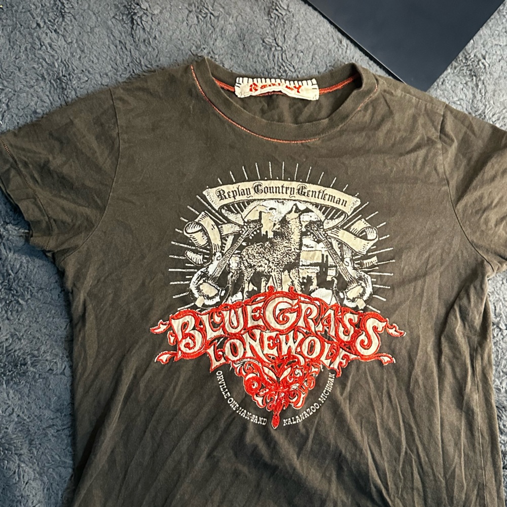 Replay Green and Red Short Sleeve Tee with Graphic Design